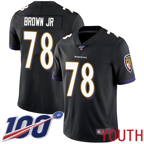 Baltimore Ravens Limited Black Youth Orlando Brown Jr. Alternate Jersey NFL Football #78 100th Season Vapor Untouchable->youth nfl jersey->Youth Jersey